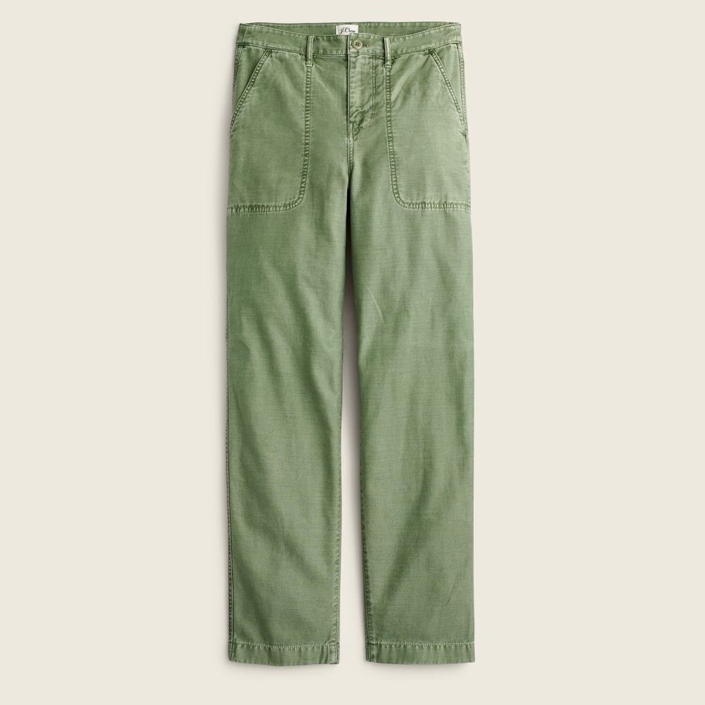 J Crew Garment-Dyed Foundry Green High-Rise Cotton Pants